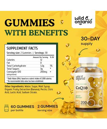 Wild & Organic CoQ10 Gummies | Vegan CoQ10 200mg Antioxidant Supplements | Energy Support Focus Gummies | 60 Non-GMO Pectin Gummies - Buy Online on GoSupps.com