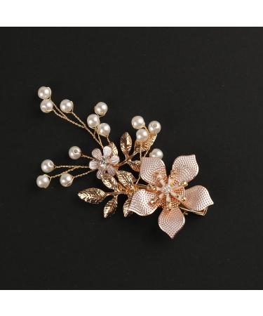 Bridal Flower Hair Clip with Faux Pearls - Rose Gold Handmade Headpiece for Wedding, Brides, Bridesmaids - Buy Online on GoSupps.com
