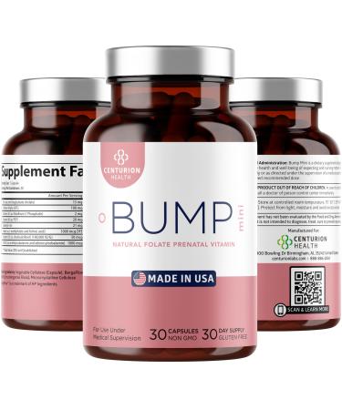 Centurion Labs Bump Mini Complete Prenatal Vitamins for Women with Folate Choline Carbonyl Iron Zinc Vitamin D3 and Vitamin B12 for Fetal Development and Pregnancy Support 30 Caps