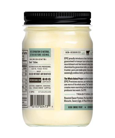 Epic Bar Grass Fed Beef Tallow 11 oz | High-Quality Cooking Fat - Buy Online on GoSupps.com