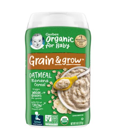 Gerber Baby Cereal Organic 2nd Foods, Grain & Grow, Oatmeal Banana, 8 Ounce Oatmeal Banana 8 Ounce (Pack of 1)