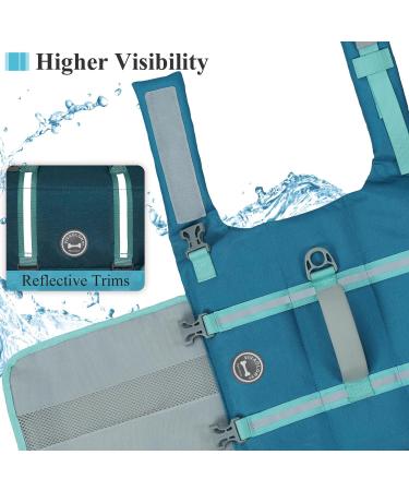 Vivaglory Ripstop Dog Life Jacket - Improved Buoyancy & Visibility for Small/Medium Dogs (43-53cm Chest) - Turquoise Boat Safety Vest - Buy Online on GoSupps.com