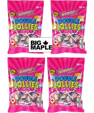 Rockets Double Lollies Lollipops Candy (4) Package Value Bundle (96g per package) with BIG MAPLE Trivia Cards. Great for Gift Bags Holiday Christmas Halloween Easter Birthday Sharing with Friends Family Office Snack - Buy Online on GoSupps.com