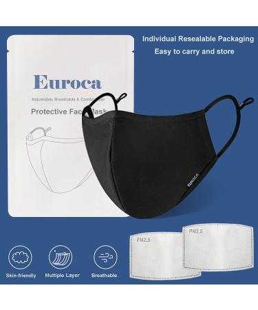 Euroca Cloth Face Mask 3 Layer Reusable Washable and Adjustable with Filter Pocket for Adult -1 Pack with 2 Filters included Black 1 count (Pack of 1) - Buy Online on GoSupps.com