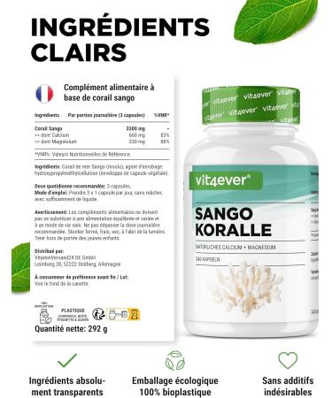 Sango Coral - 240 capsules (3 months) - 660 mg of calcium & 330 mg of magnesium - natural source of calcium and magnesium - high dosed - Buy Online on GoSupps.com