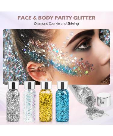 Buy Mermaid Body Glitter Gel - 4 Bottle Festival Face & Hair Glitzer | Self-Adhesive Sparkle Stones for Makeup & Masquerade - Buy Online on GoSupps.com