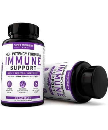 Sheer Strength 17-in-1 Daily Immune Support Supplement - 90 Capsules | Vitamin C, Elderberry, Zinc, Ginger & More | High Potency for Adults | Multivitamin for Men & Women - Buy Online on GoSupps.com