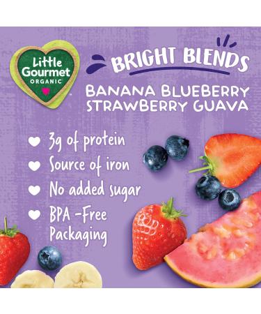 Little Gourmet Organic Bright Blends Baby Food Pouches - Banana Blueberry Strawberry Guava - No Added Sugar or Salt Non GMO No Fillers - (113ml) 12-Pouches Purple Banana Blueberry Strawberry Guava 113ml - 12 Pouches - Buy Online on GoSupps.com