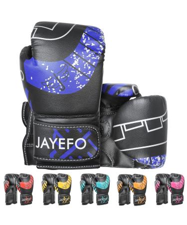 Jayefo Boxing Gloves for Kids & Children - Youth Boxing Gloves for Boxing, Kick Boxing, Muay Thai and MMA - Beginners Heavy Bag Gloves for Heavy Boxing Punching Bag - 4 and 6 Oz - Black Blue 4 OZ
