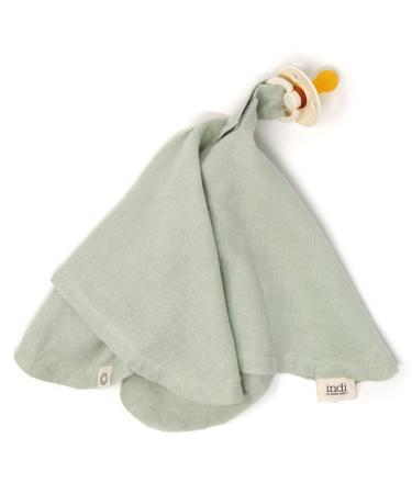 Indi by Kishu Baby - Organic Paci Blanket - Fairtrade & GOTS Certified 100% Organic Cotton Muslin Mini Baby Blanket with Snap to Secure Baby Pacifier - Pacifier Not Included (Sage)