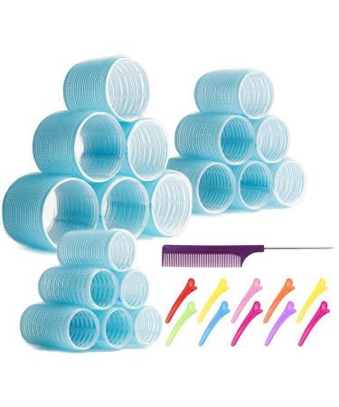 Jumbo Hair Rollers Hair Curlers. 2.5 inch Velcro Rollers, Large Self Grip Hair Curlers for Long Hair, Big Hair Rollers for Long Hair. No heat Curlers Hair Rollers with Clips & Comb. Blue-18