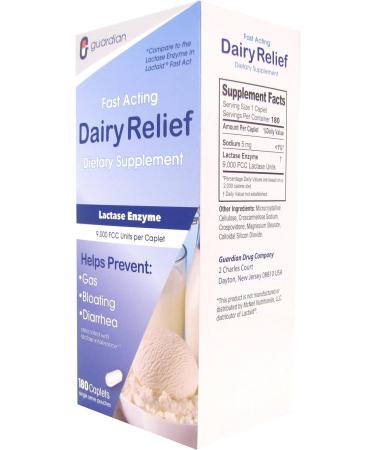 Guardian Dairy Relief Fast Acting Lactase 9000 FCC Caplets - 360 Count (Pack of 2) | Maximum Strength Lactose Intolerance Pills with Enzyme Supplement - Buy Online on GoSupps.com