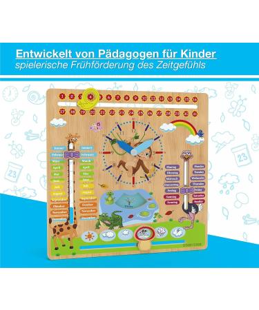 Woodywood Calendar Watch for Children - Bilingual Montessori Learning Clock in Wood - 30x30 cm - Teach Time Date & More Ideal Gift for Kids - Buy Online on GoSupps.com