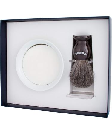 Plisson Shaving Set - Badger Hair Brush Mother of Pearl Natural Hair Size 12 with Bowl & Soap Holder - Premium Shaving Essentials - Buy Online on GoSupps.com