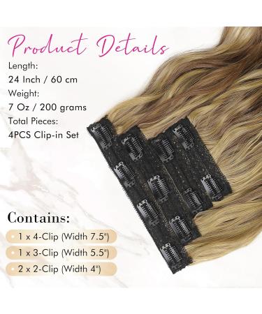 Reecho Clip-In Hair Extensions 60cm - Thick Long Beach Waves Invisible Tips Light Brown & Blonde Highlights | Shop Now! - Buy Online on GoSupps.com