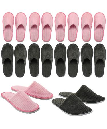 10 Pairs Disposable Home Slippers for Guests Spa Slippers Women Men Soft Washable Slippers Cotton Linen Hotel Slippers Bulk Non Slip Breathable for Indoor Travel Party Housewarming (Pink Gray)