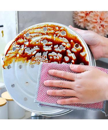 Thickened Silver Wire Cleaning Clot Silver Wire Mesh Knit Cleaning Cloth Non-Scratch Kitchen Mesh Dishcloth for Kitchen Cleaning (Pink 12PCS) Pink 12PCS - Buy Online on GoSupps.com