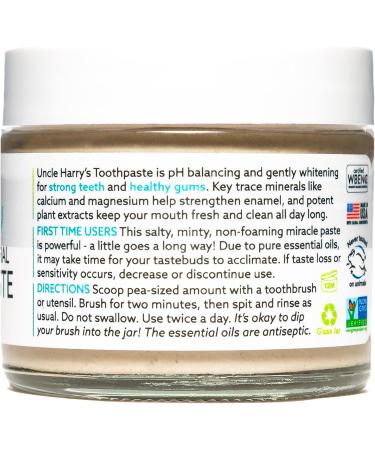 Uncle Harry's Peppermint Remineralizing Toothpaste | Vegan & Fluoride Free | Freshens Breath, Whitens Teeth & Strengthens Enamel | 3 oz - Buy Online on GoSupps.com