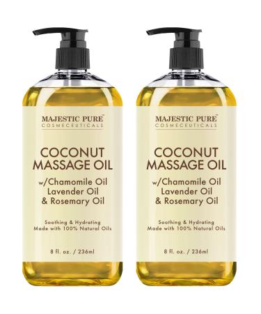 MAJESTIC PURE Coconut Massage Oil - Ultra-Glide Formula with Soothing Aroma - Therapeutic Massage, Made with Natural Oils - All Skin Types, Men & Women - 8 fl oz (Pack of 2)