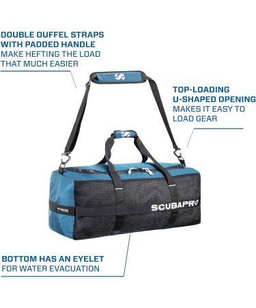 SCUBAPRO Sport 95 Mesh Dive Bag with Double Duffel Straps and Adjustable Shoulder Strap for Scuba Diving Gear, Denim Blue Color Fabric - Buy Online on GoSupps.com