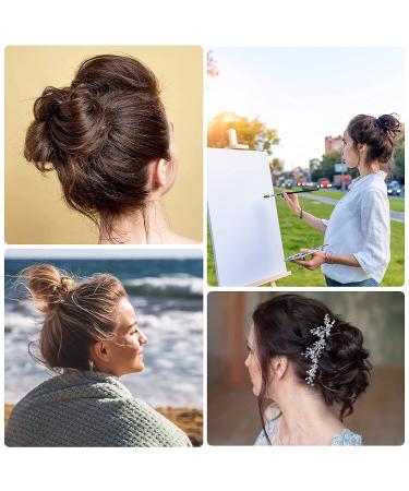 Honey Blonde Mix Bleach Blonde Messy Hair Bun Straight Hairpiece for Women - 4 Pcs Tousled Updo Hair Extensions with Short Ponytail Scrunchies - Buy Online on GoSupps.com