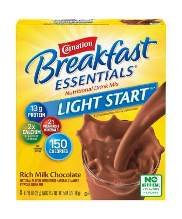 Carnation Breakfast Essentials Light Start Powder Drink Mix, Rich Milk Chocolate, 8 Count Box of Packets (Packaging May Vary)