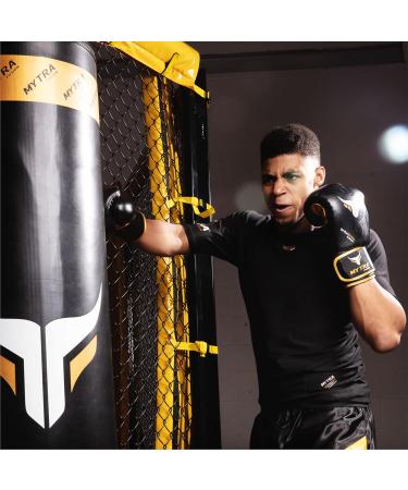 Mytra Fusion Boxing Gloves 10oz 12oz 14oz 16oz | MMA Kickboxing & Sparring Gloves for Men & Women - Black/Gold 14oz - Buy Online on GoSupps.com