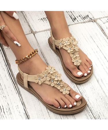 Buy XTZYGLFD Women's Bohemian Flower Pearl Sandals | Comfortable Open Toe Slip-On Roman Wedge Heel Shoes for Summer - International Shipping Available - Buy Online on GoSupps.com
