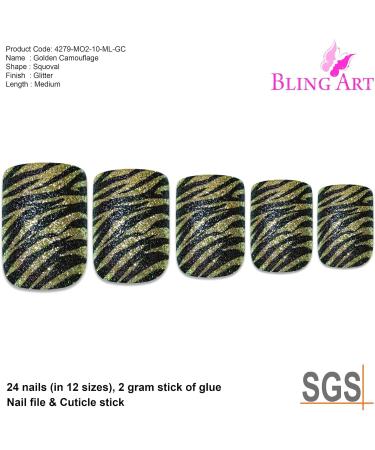 False Nails French Manicure Gold Camouflage 24 Full Cover Medium Tips UK - Buy Online on GoSupps.com