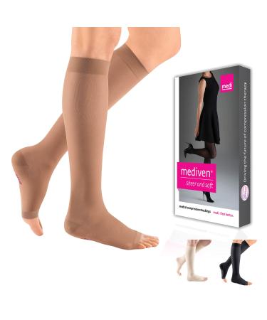 mediven sheer & soft for Women 20-30 mmHg Calf High Open Toe Compression Stockings Natural III-Standard Natural 3