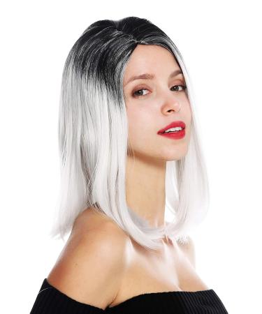WIG ME UP GFW3130-1001A+1 Ombre Black White Grey Straight Shoulder Length Ladies Wig - Stylish Women's Hairpiece for Every Occasion - Buy Online on GoSupps.com
