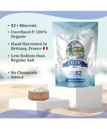 Pure Flourish Celtic Salt 600g - 100% Organic Unrefined Light Grey Salt | Rich in 82+ Essential Minerals | Hand Harvested from France - Buy Online on GoSupps.com