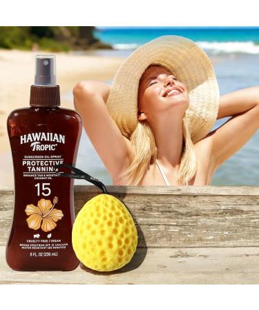 Buy SPF 15 Tanning Spray - 8oz Moisturizing Sunscreen with Coconut & Aloe Vera | Sun-Kissed Glow + Bath Sponge Pack - Buy Online on GoSupps.com