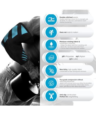 Premium Breathable Elbow Support Sleeve for Men & Women - Tennis & Golf Elbow Brace for Joint Pain Relief - Blue/Black, Size S | 7.8-9.8 - Buy Online on GoSupps.com