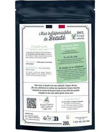 Briochin since 1919 - 100% Natural Origin Green Clay 200 g - Body face and hair care - Purifying and Mattifying - Beauty Essential - Rich in trace elements - Absorbs excess sebum - DIY - Buy Online on GoSupps.com