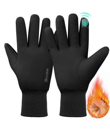 ihuan Winter Gloves for Men Women - Cold Weather Gloves for Running Cycling, Waterproof Snow Warm Gloves Touchscreen Finger Black Medium