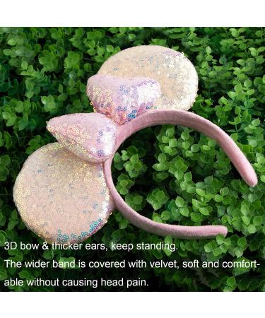 HuangQi Mouse Ears Headband with 3D Pink Bow - Double-sided Sequin Hair Band for Birthday Party or Amusement Park - Buy Online on GoSupps.com