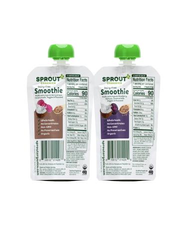 Sprout Organic Baby Food Stage 4 Toddler Smoothie Pouches Blueberry Banana & Berry with Coconut Milk Variety Pack 4 Oz Purees (Pack of 12) - Buy Online on GoSupps.com