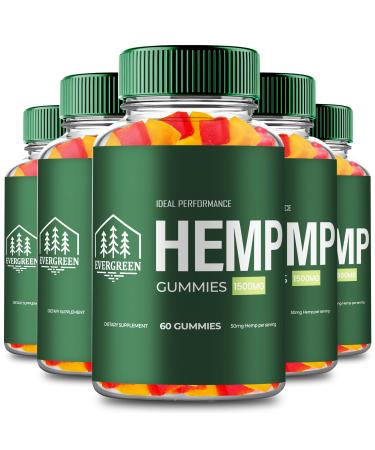 Evergreen Hemp Gummies - Ever Green Supplement Hemp Gummies - Maximum Strength All Natural Overall Health and Wellness Support Evergreen Health Gummy Reviews (5 Pack)