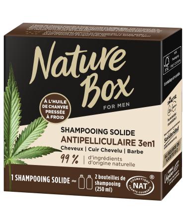 Nature Box - 3 in 1 Anti-Dandruff Solid Shampoo - With Cold Pressed Hemp Oil - Hair/Scalp/Beard - 99% Natural Ingredients - 85g Soap