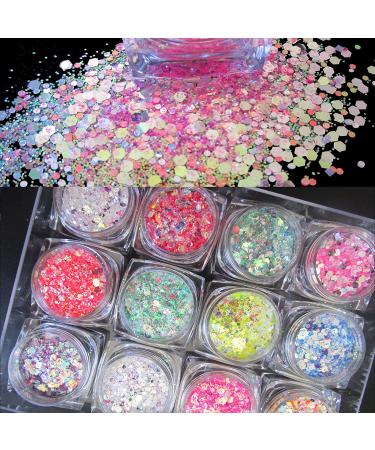 LoveOurHome 24 Box Iridescent Glitters Powder Pigment Nail Decorations for Resin Epoxy Crafts & Makeup - Chunky Flakes, Sequins & Hexagon Accessories for Festival, Body, Acrylic Nails Design - Buy Online on GoSupps.com