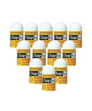 Chap-Ice | 12-Count Mini Beeswax Peppermint Lip Balm | Lip Balm Pack Fortified with Coconut Oil for Dry Cracked Lips | Made in USA | 12-Count Mini Lip Balm with Peppermint Flavor (0.10oz/3g Each)
