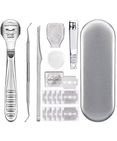 Hornhaut hobel footfish corneal distance foot care set with stainless steel footfish flat foot file head foot care footpath lifter nail clipper and 10 replacement blades (silver)