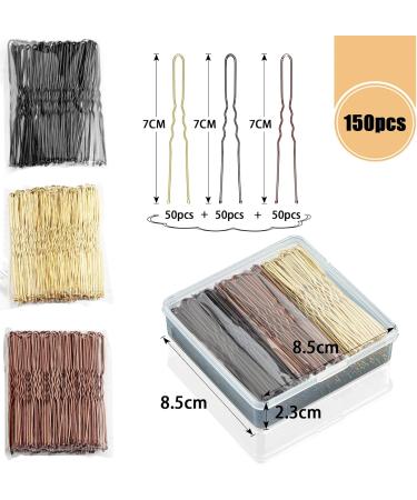 MBSomnus 150pcs U-Shaped Hair Pins Set for Women & Girls - Brown Hair Bobby Pins for Buns - Metal Hair Clips Hairdressing Salon Accessories - Black Gold Brown 7cm - Buy Online on GoSupps.com