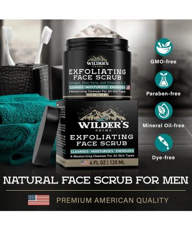 Men's Face Scrub - Exfoliating & Moisturizing Skincare with Collagen, Aloe Vera, Vitamins A & E - Made in USA - 4 fl oz - Buy Online on GoSupps.com