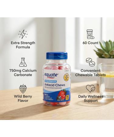 Antacid Tablets Chewable 750 mg Calcium Carbonate Extra Strength Wild Berry Flavor 60 Count Antacid Pills - Buy Online on GoSupps.com