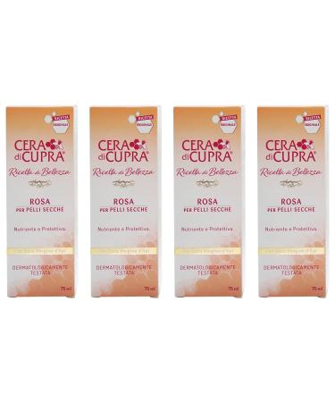 "Rosa per Pelli Secche" Cream for Dry Skin Anti-age Formula - 2.5 Fluid Ounces (75ml) Tubes (Pack of 4) Italian Import
