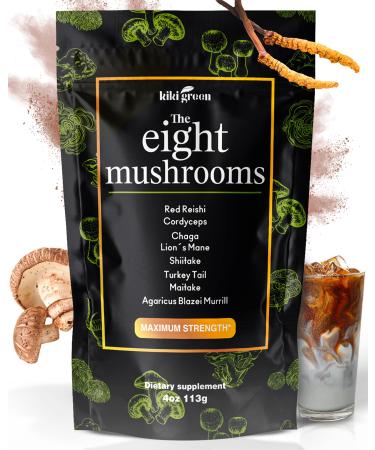 Mushroom Powder Extract - The 8 Mushrooms Supplement Blend for Coffee & Smoothie | Lion's Mane, Cordyceps, Chaga, Reishi, Shiitake, Turkey Tail, Maitake Complex 4 Ounce (Pack of 1)