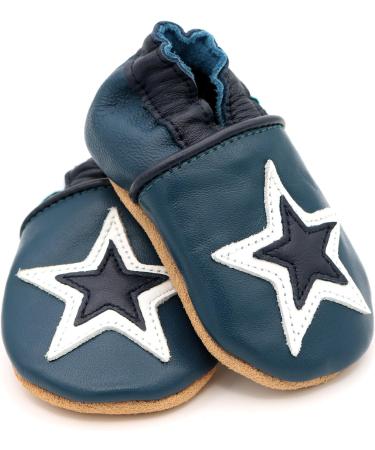 Dotty Fish Soft Leather Baby Shoes | Non-Slip Suede Soles | Toddler Shoes for Boys | Navy and White Star Design | Sizes 0-6 Months to 4-5 Years - Buy Online on GoSupps.com