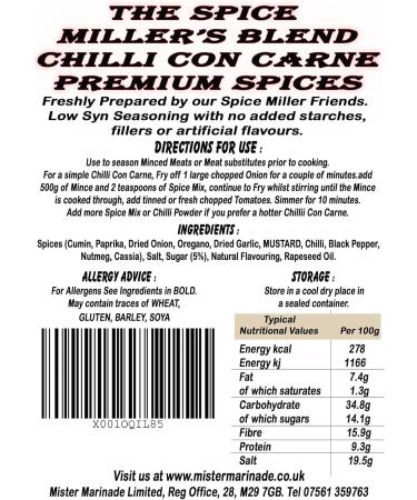 Spice Millers Blend Chilli Con Carne 100g - Premium Artisan Spice Mix - Syn Free & Low Syn Seasoning - Buy Online on GoSupps.com